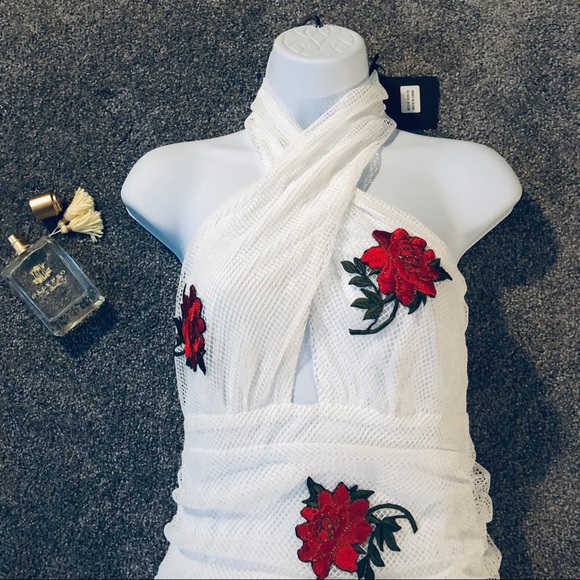 Red RoseHalter Ruched Mesh Dress - Picture 4 of 6